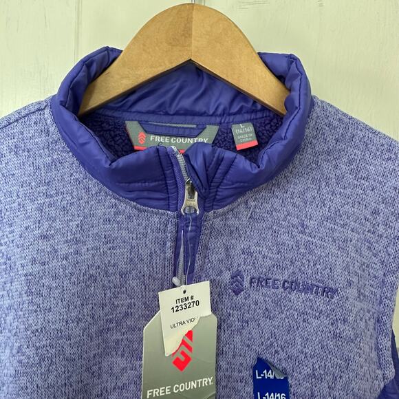 Free Country Hybrid Puffer Fleece Vest Womens Large 14/16 Purple Pockets New - Picture 4 of 10